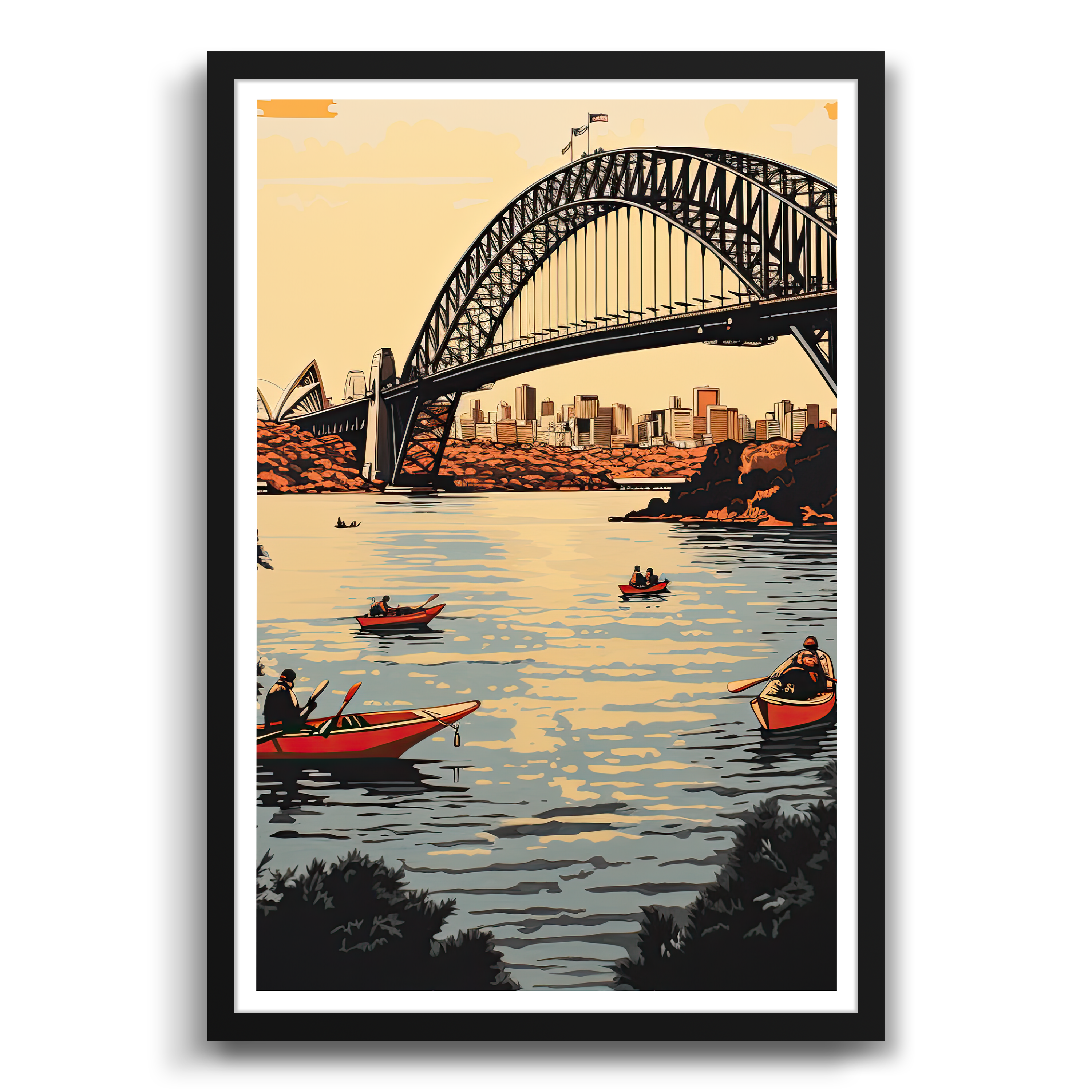 Red Rowing Boats by Sydney Harbour Bridge poster