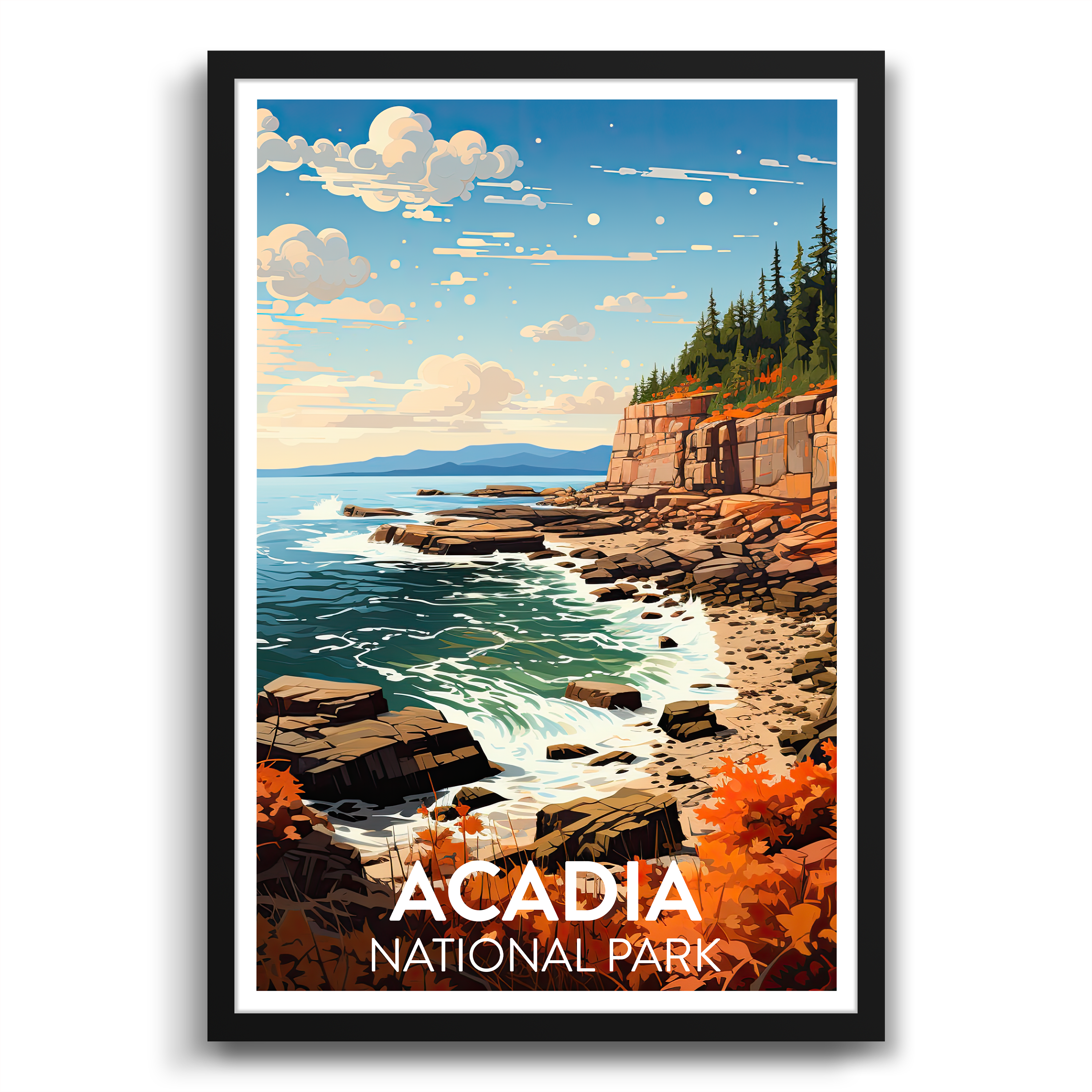 poster showing the rocky shores at Acadia national park