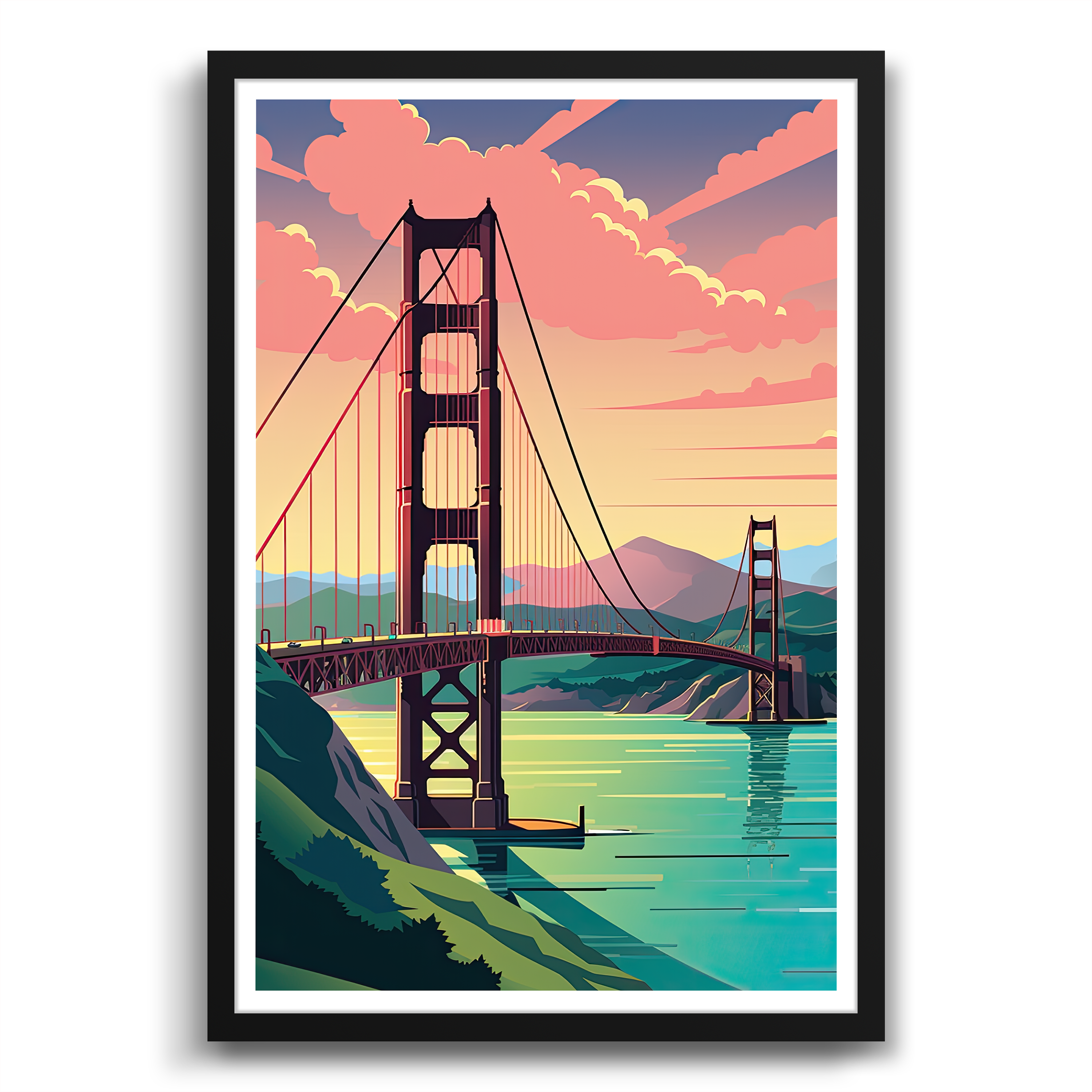 Sunset by the Golden Gate Bridge poster