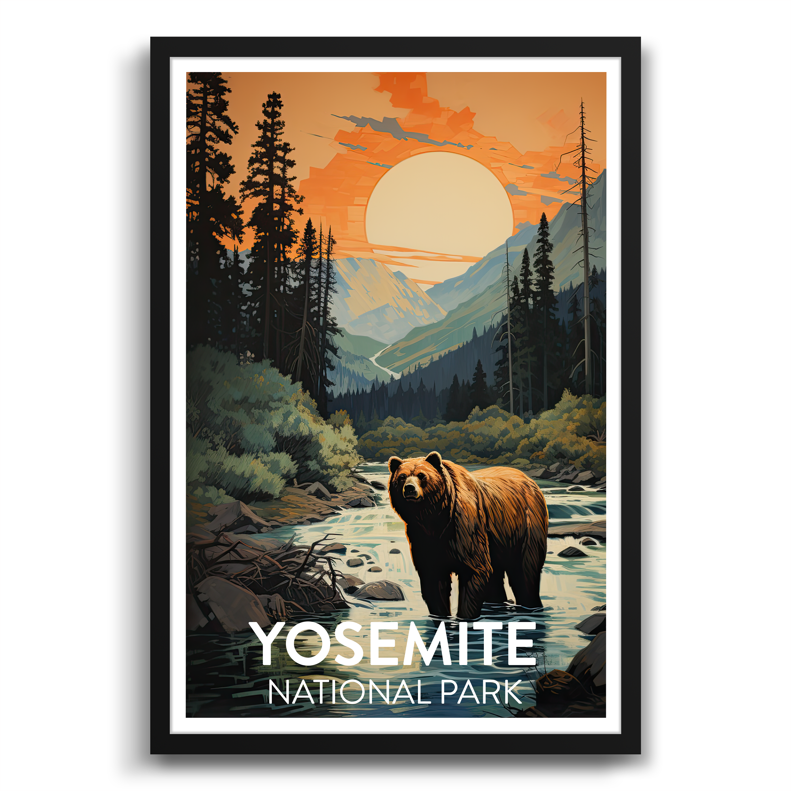 bear in the river at yosemite poster