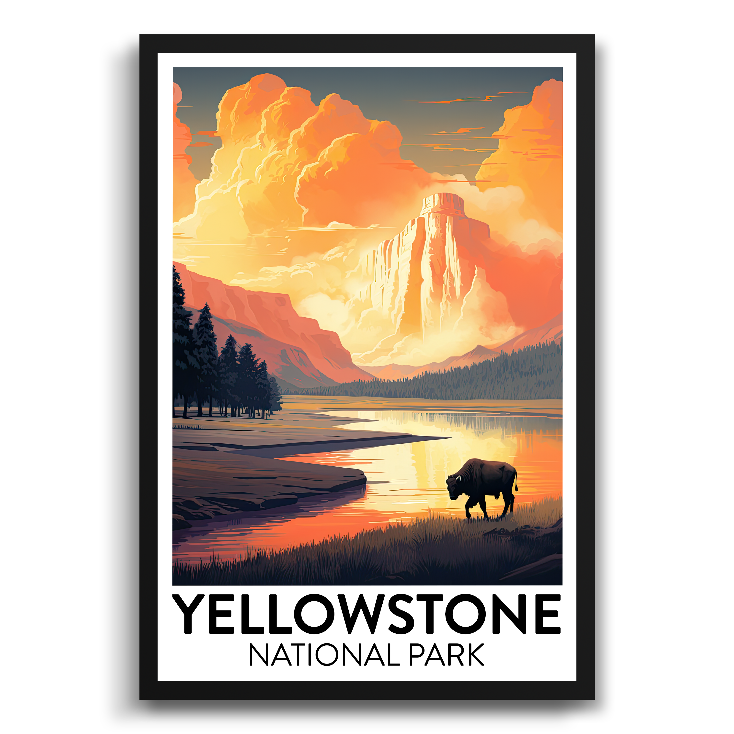 Bison Having a drink at yellowstone poster