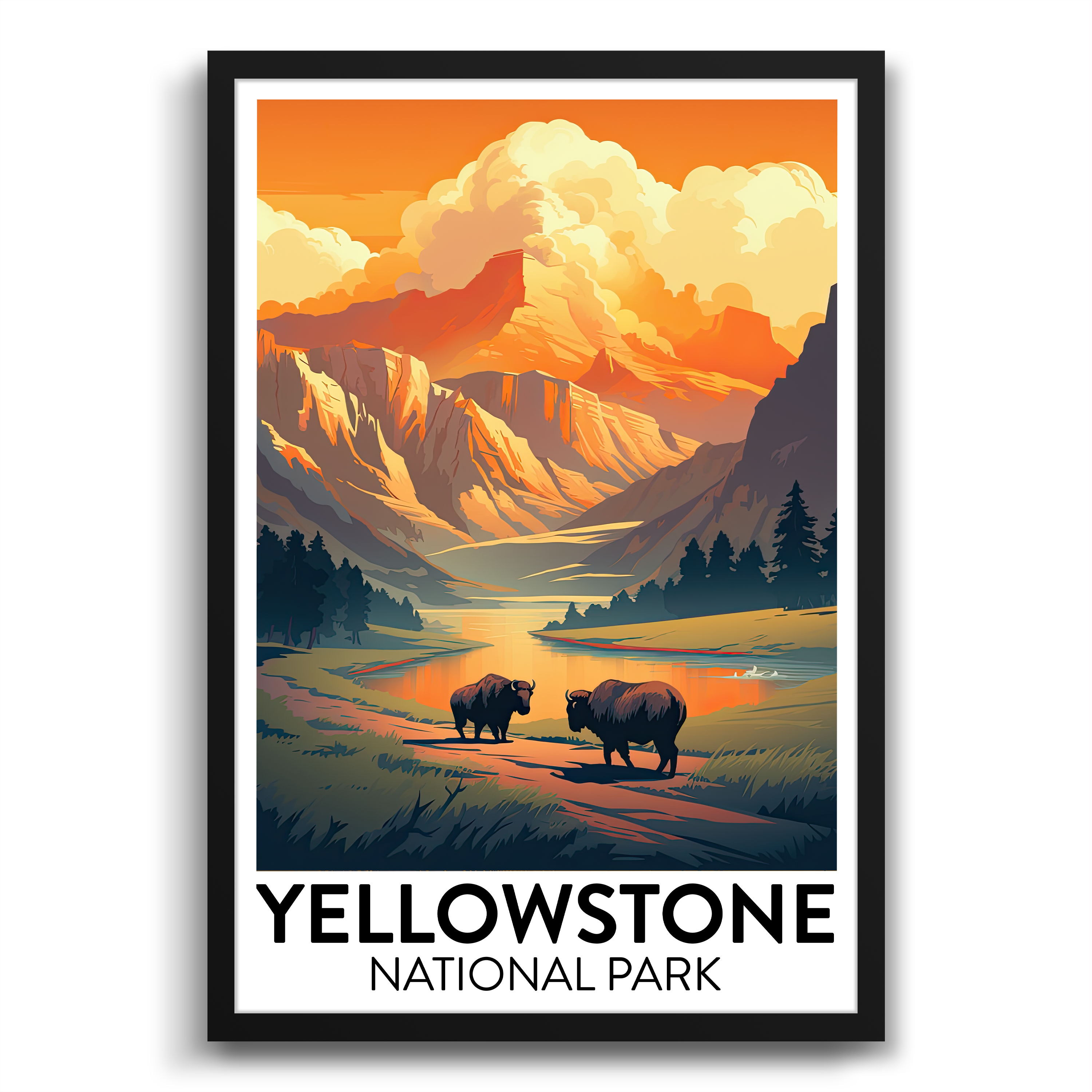 Bison By The Lake At Yellowstone National Park Poster